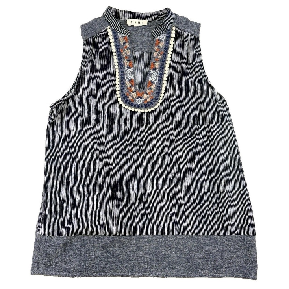 THML Sleeveless Embroidered Notch Neck Top Size XS Anthropologie Boho Preppy